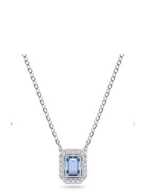 Swarovski Silver Necklace with Light Blue Emerald-Cut Crystal Pendant